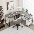 thumbnail image 4 of Patiojoy Large L-shaped Computer Desk 60" Convertible Corner Desk with 4 Storage Shelves 95" 2-Person Long Study Workstation Grey, 4 of 10
