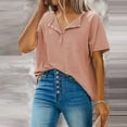 thumbnail image 2 of PMVFHDE Womens Short Sleeve Tops Fashion Casual O Neck Short Sleeve Button Front Solid Color T Shirt Blouse Pink，L, 2 of 5