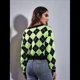thumbnail image 4 of Suéteres de Punto para Mujer, de Larga, con Rombos, Abertura Frontal, Botones y Cuello en V, Abrigos Cortos Verde Negro M, 4 of 10