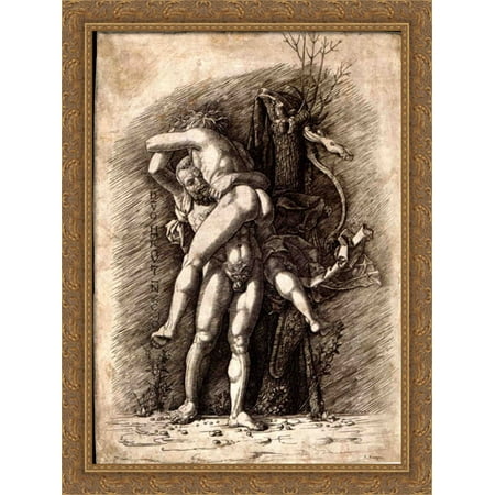 Hercules and Antaeus 28x38 Large Gold Ornate Wood Framed Canvas Art by Andrea Mantegna