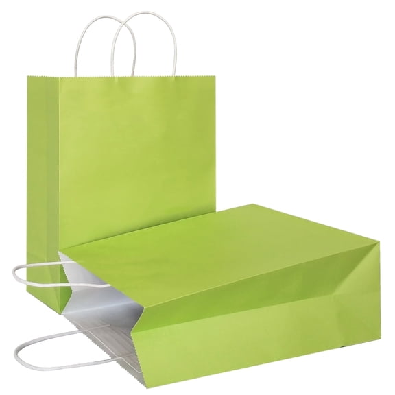 AZOWA Gift Bags Large Kraft Paper Bags with Handles ( 13 x 10.2 x 4.7 in, Lime Green, 25 Pcs)