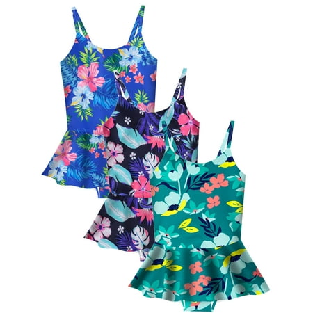 

Popvcly Toddler and Little Girls Floral Swimsuit Bathing Suit Kids One Piece Swimwear with Ruffled Hem UPF 50+