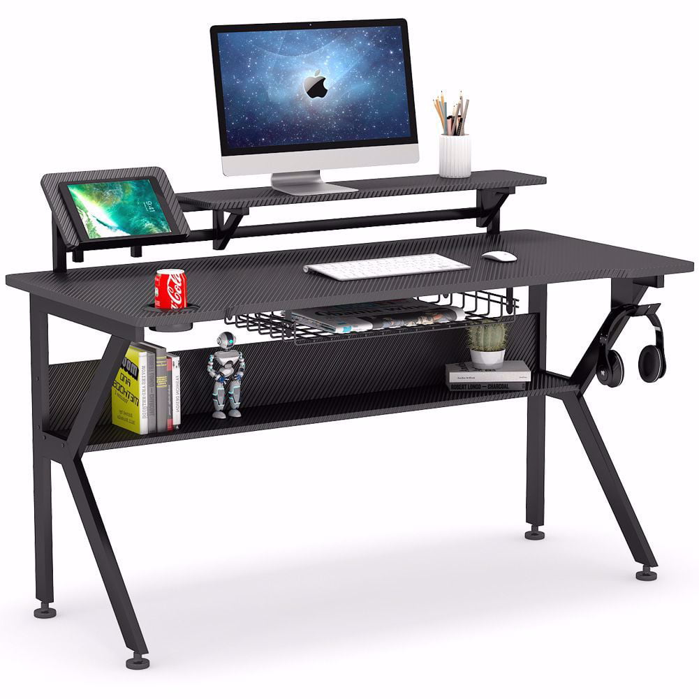 Ergonomic Gaming Computer Office Gamer Desk Table W/ Cup Holder Headphon 