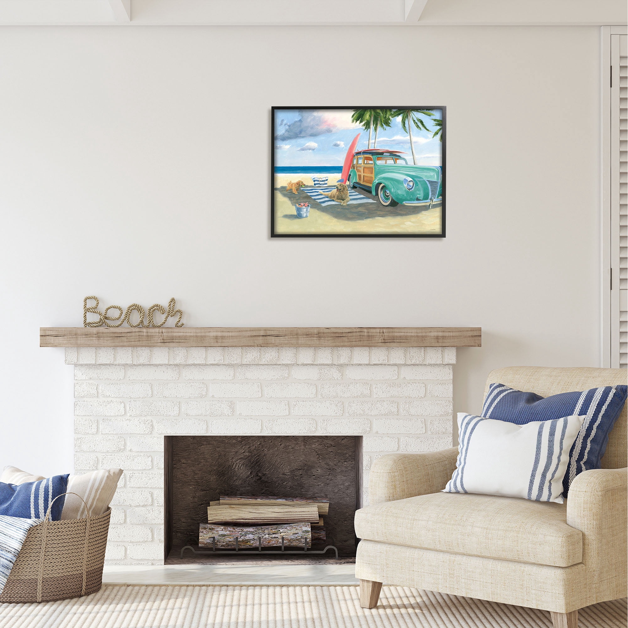 Stupell Industries Dogs on Beach Shore Animals & Insects Painting Black Framed Art Print Wall Art, 30 x 24