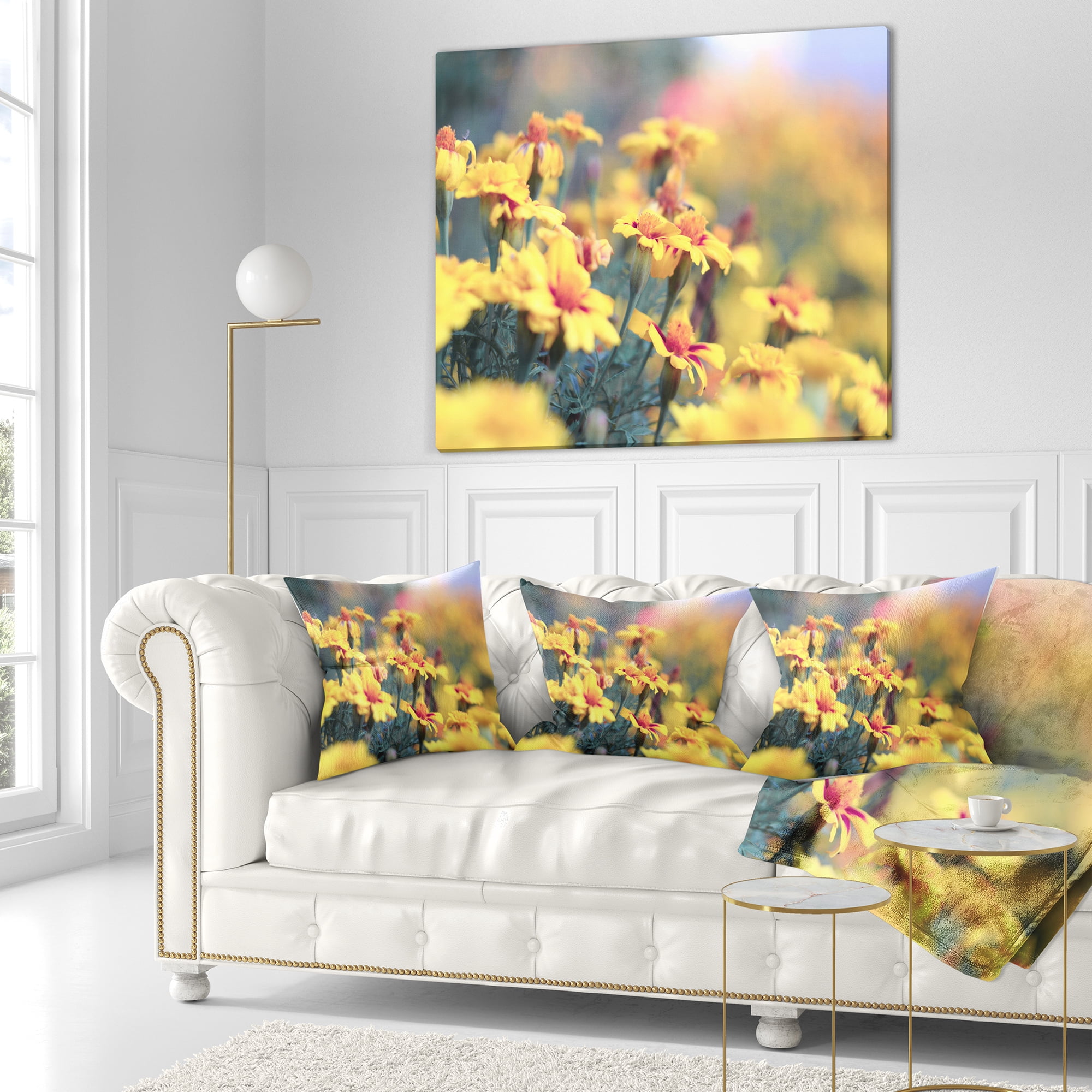 Designart 16" x 16" Yellow Floral Polyester Throw Pillow