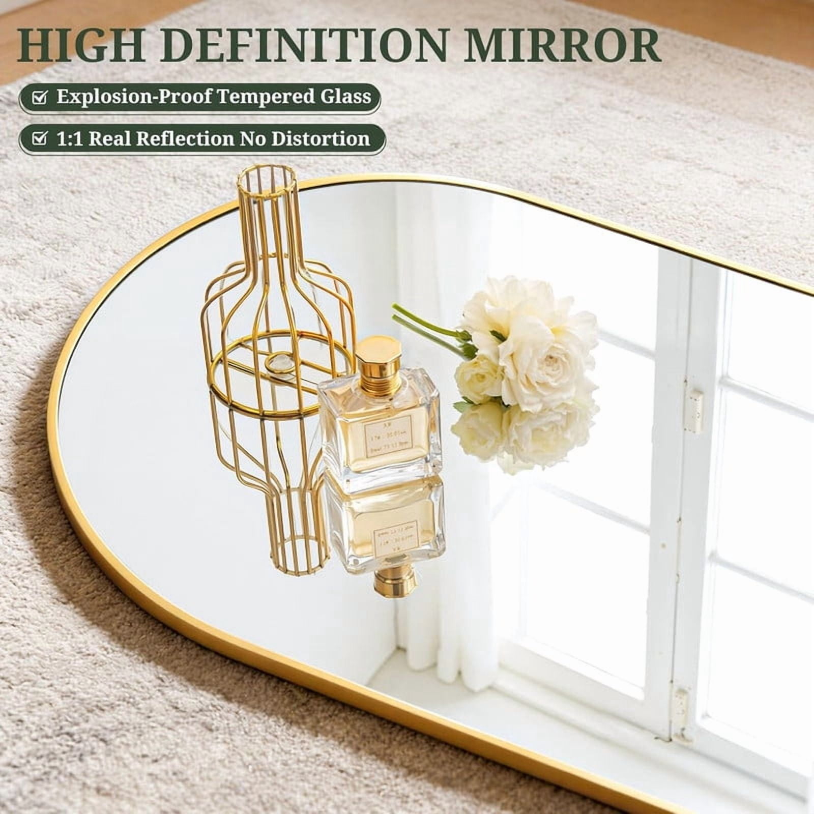 Easy4Home 59"x16" Arched Full Length Mirror Freestading Full Body Floor Mirror, Gold