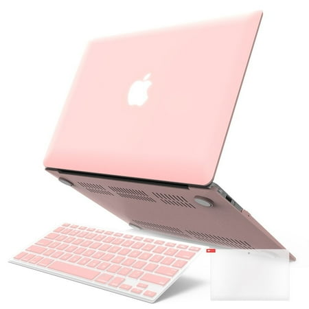 iBenzer Basic Soft-Touch Series Plastic Hard Case, Keyboard Cover, Screen Protector for Apple Macbook Air 13-inch 13" A1369/1466, Rose Quartz