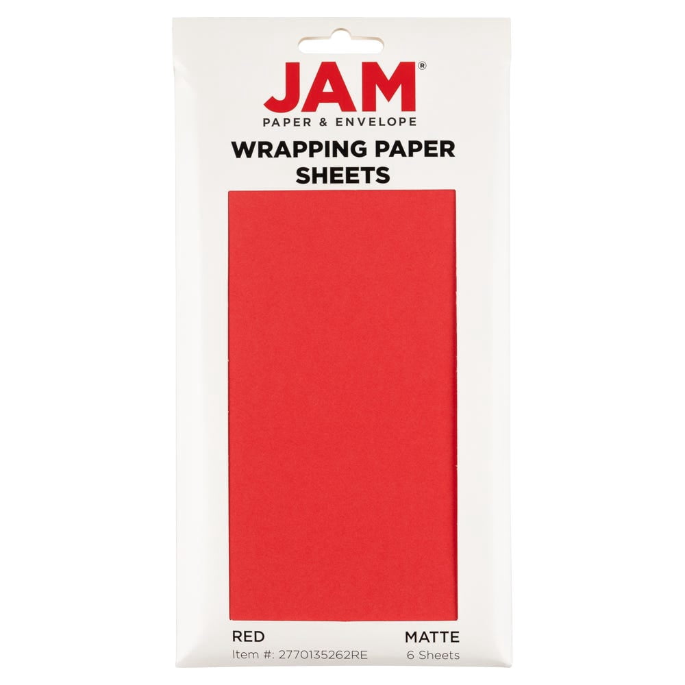 JAM Paper Matte Wrapping Paper Sheets, 30 x 20 per Sheet (25 sq ft Total), Matte Red, 6 Sheets