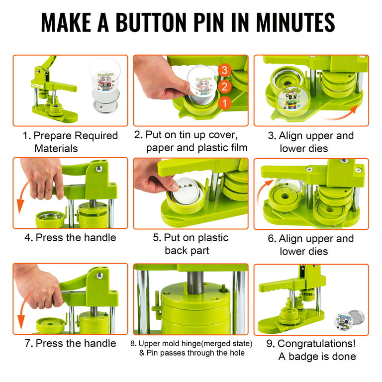 VEVOR Button Maker Machine 1inch/25mm Button Badge Maker 500 Button  Parts+Circle Cutter 