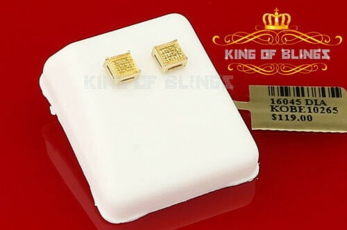 King of Bling's 0.05ct Diamond Yellow 925 Sterling Silver Stud Women's / Men's Square Earrings