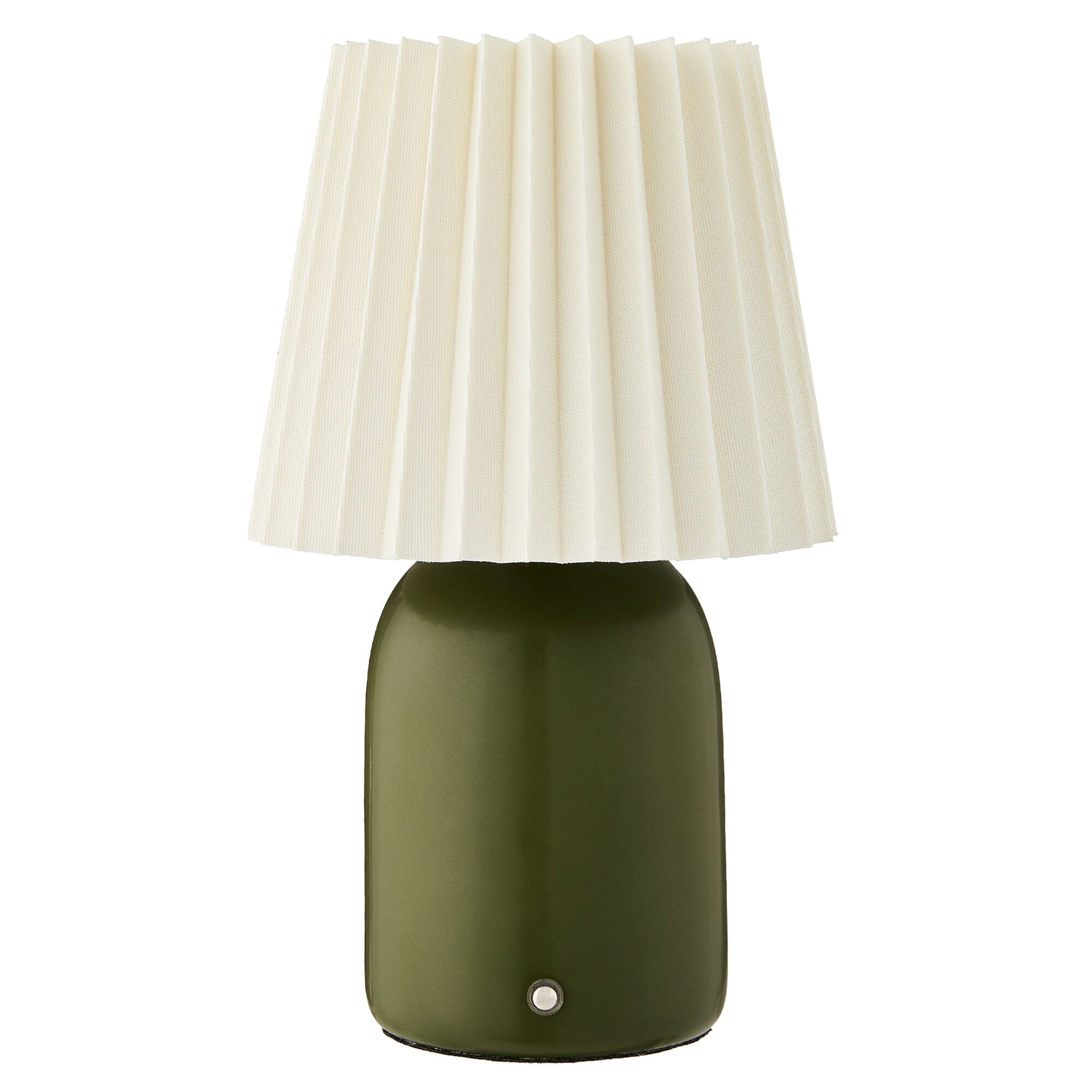 Mainstays 11 in Green Rechargeable LED Portable Table Lamp with Dimmable Touch Sensor and White Linen Shade