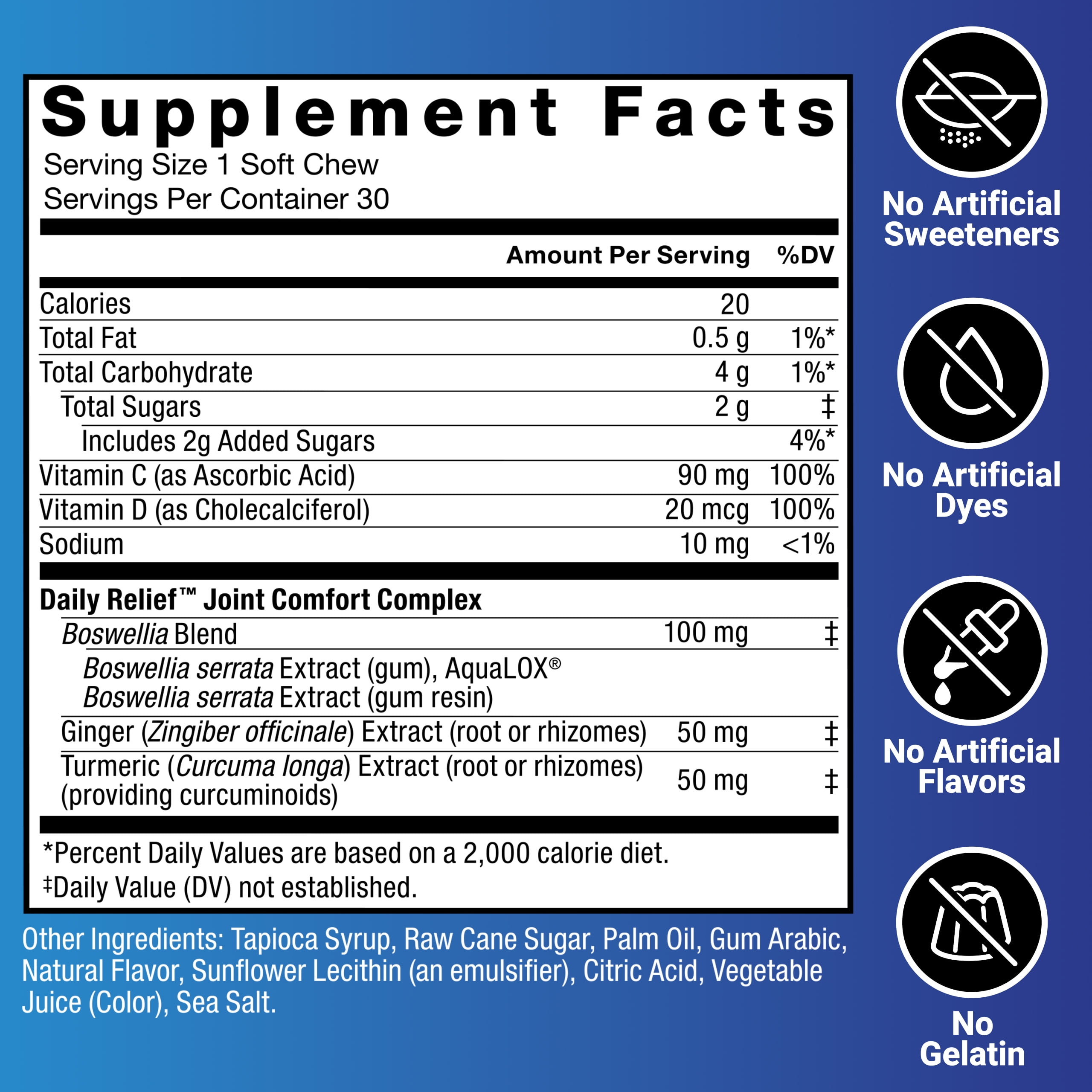 (3 pack) Force Factor Daily Relief Joint Support Soft Chews with Turmeric, Boswellia & Ginger for Mobility & Health, Tropical Berry, 30 Count