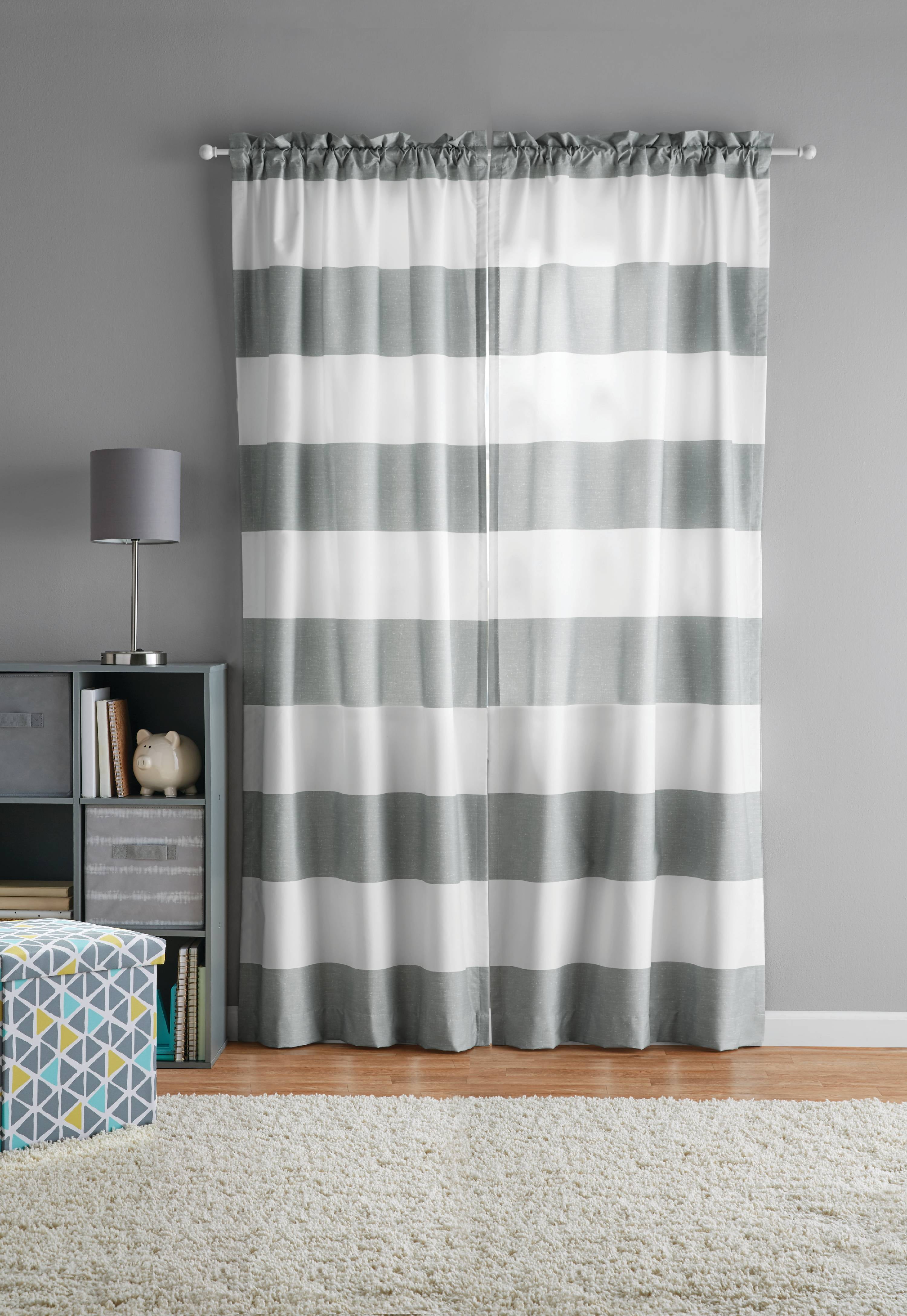 Your Zone Cabana Stripe Room Darkening Rod Pocket Curtain Panel Pair Set Of 2 Silver 60 X 84 Walmart Com Walmart Com