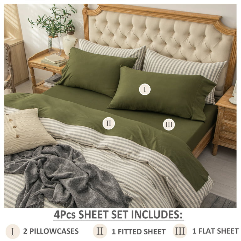 T-Shirt Cotton Jersey Knit Bed Sheet Set - Forest Green / Twin/ 100% Cotton Super Soft Comfy Breathable Fits Mattress Up to 20 Extra Deep Pocket