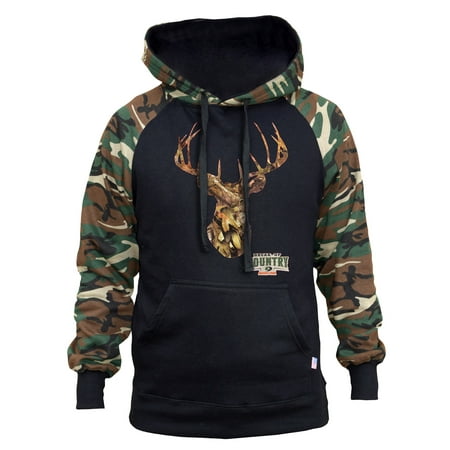 Men's Mossy Oak Camo Deer Head Black/Camo Raglan Baseball Hoodie 3X-Large Black