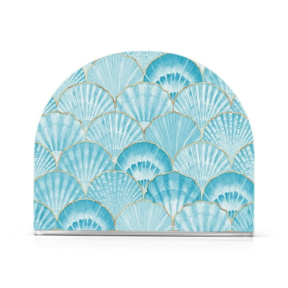 Beach Coastal Sea Shell Waves Teal Acrylic Napkin Holder Tissue Paper Clear Tabletop Dispenser Dining Room Bathroom Party Hotel