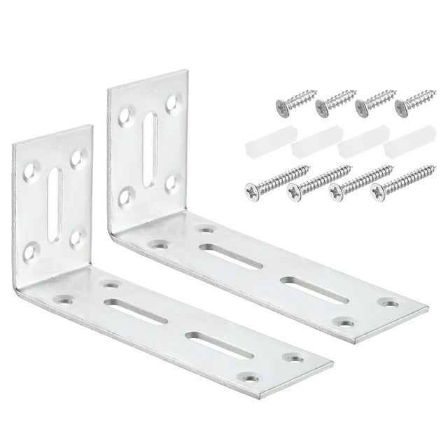 Unique Bargains L Attelles d'Angle, 2 Pcs 120x40x60mm - Code d'Angle Réglable Galvanisé à 90 Degrés, pour Réparation de Meubles (Argent)