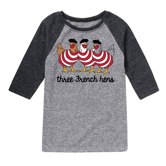 Instant Message - Three French Hens Funny Christmas - Toddler & Youth Raglan Graphic T-Shirt