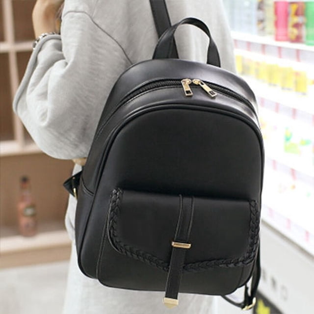 Mini mochila negra pequeña para mujer, hombro de cuero pu Fivean unisex