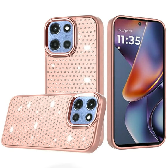 For Motorola Moto G 5G 2025 Beautiful Diamond Metallic Design Metal Chrome Edged Hybrid - Rose Gold