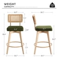 thumbnail image 5 of Zesthouse 26.2" Swivel Counter Height Bar Stools Set of 2, Upholstered Velvet Counter Stools with Rattan Back, Mid Century Barstools with Solid Wood Frame for Kitchen Island, Green, 5 of 12