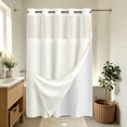 thumbnail image 1 of No Hooks Polyester Textured Shower Curtain with Snap-in Fabric Liner Set, Hotel Luxury Decor Shower Curtains for Bathroom with See Through Top Window, Waterproof & Washable, 71Wx75H,White, 1 of 3