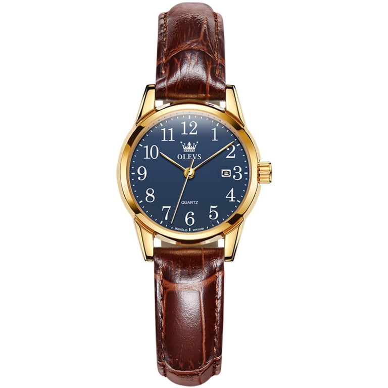 Olevs Womens Black Dial Brown Leather Analog Waterproof Reloj Mujer Luxury Watch OLEVS Watches for Women Luxury Dress Analog Quartz Easy Read  main image 2