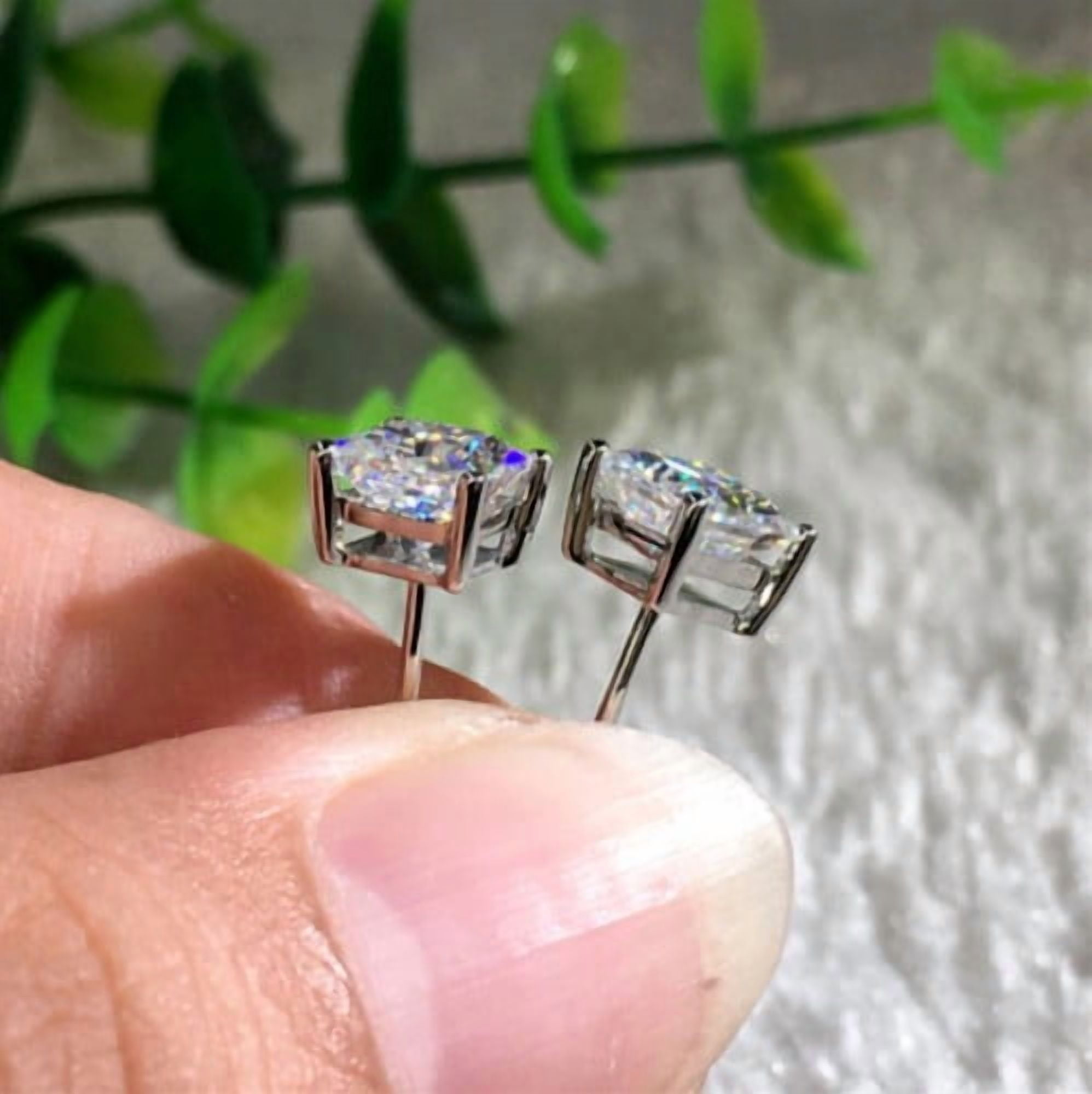 2 CT Simulated Diamond Stud Earrings, 6mm D/VVS1 CZ, 925 Sterling Silver, 14K White Gold Plated, Screw Back