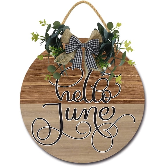 Eveokoki 12" Rustic Hanging Wooden Signs,Hello June Family Sign Rustic Wall Decor Indoor and Outdoor Decoration Farmhouse Primitive for Home Wall Sign Door