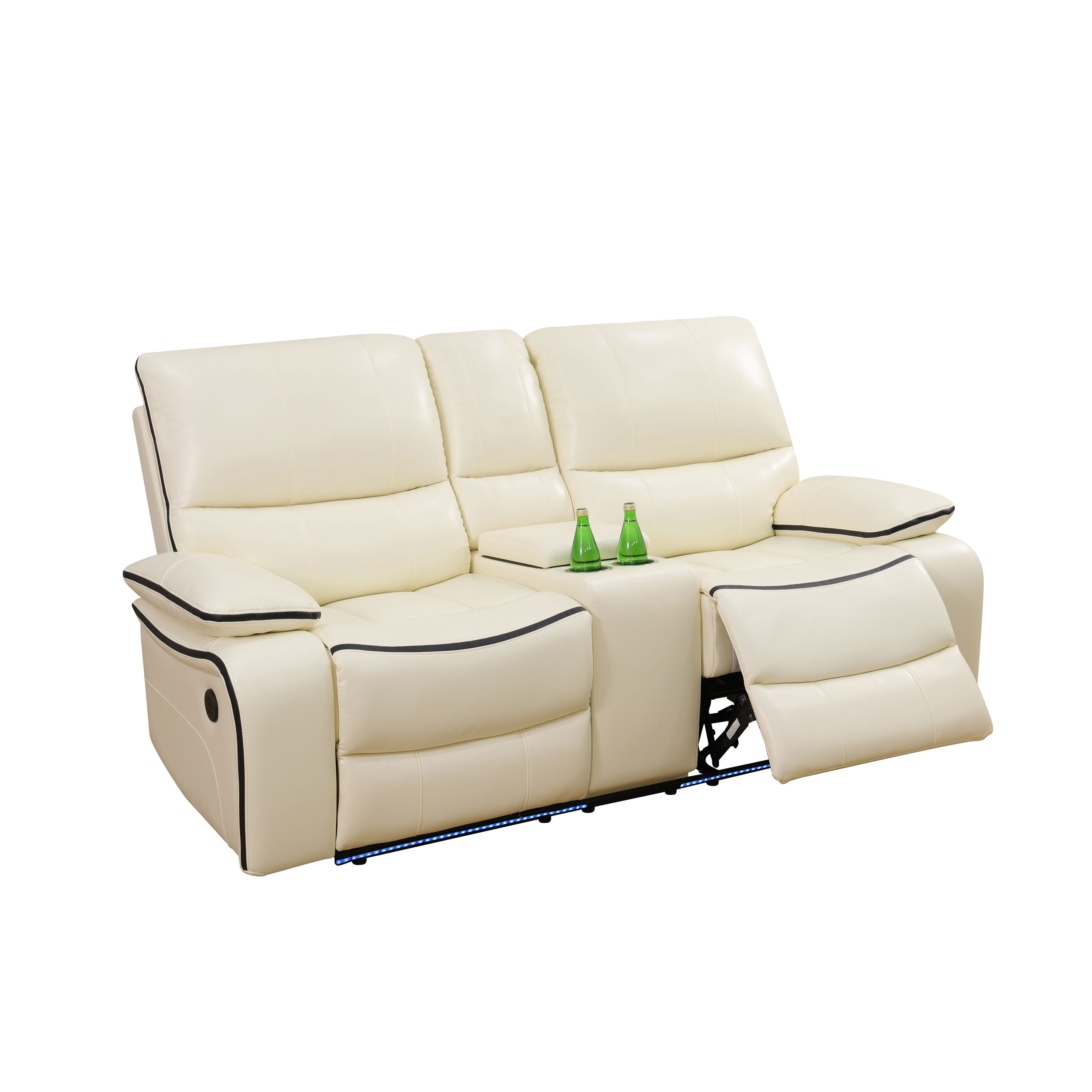 MAYEERTY Power Reclining Loveseat, Electric 2-Seat Leather Recliner with USB Charging, Storage & Cup Holders for Living Room, Off-White
