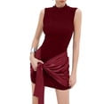 thumbnail image 2 of Women Sleeveless Bodycon Mini Tank Dresses with Ruched Wrap Tie Cover Up Skirts Wine Red M, 2 of 9