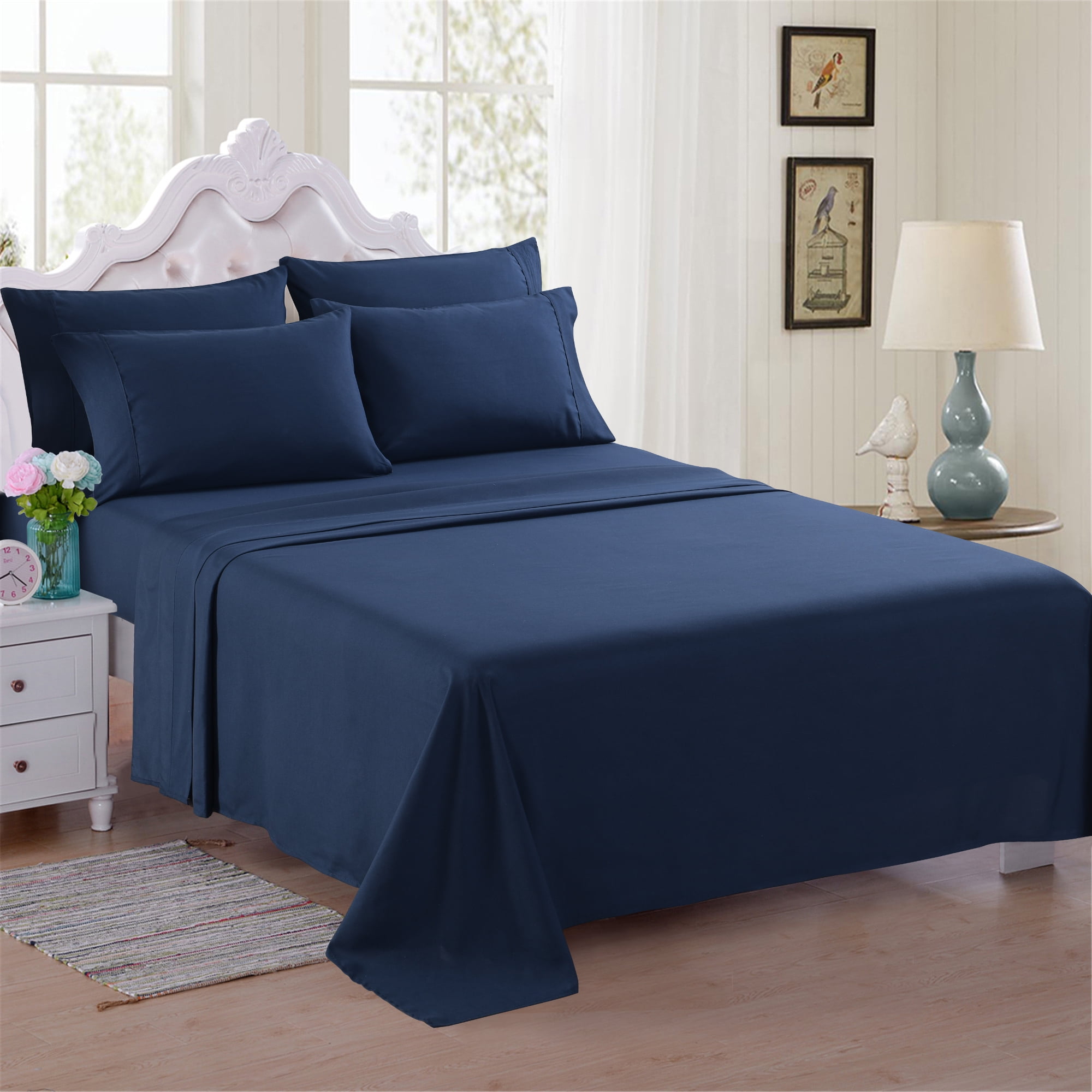 6 Piece Soft Microfiber Bed Sheet Set, Deep Pocket Up To 16", Wrinkle