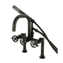 Kingston Brass AE8400RKX Webb 7" Center Deck-Mount Clawfoot Tub Faucet with Knurled Handle and Hand Shower, Matte Black