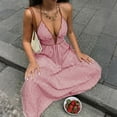 thumbnail image 4 of qolati Summer Dresses for Women Striped Halter Maxi Dress Deep V Neck Backless Flowy Beach Vacation Boho Sundress, 4 of 8