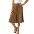 thumbnail image 4 of cocolona Womens Casual Loose High Waist Linen Pants Elastic Waist Straight Wide Leg Cropped Lounge Pants with Pockets, 4 of 5