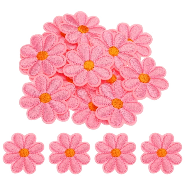 Parche de flores de Uxcell para planchar, bordado, parche de flores para reparación de ropa, mochila 3.54x3.54" 15 Pcs (Rosa)
