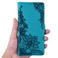 thumbnail image 6 of Nalacover Wallet For iPhone 12/iPhone 12 Pro Case,Stylish Full Protection Embossed Lotus Pattern PU Leather Flip Kickstand Card Slots Shockproof Magnetic Cover with Wrist Strap.Blue, 6 of 6
