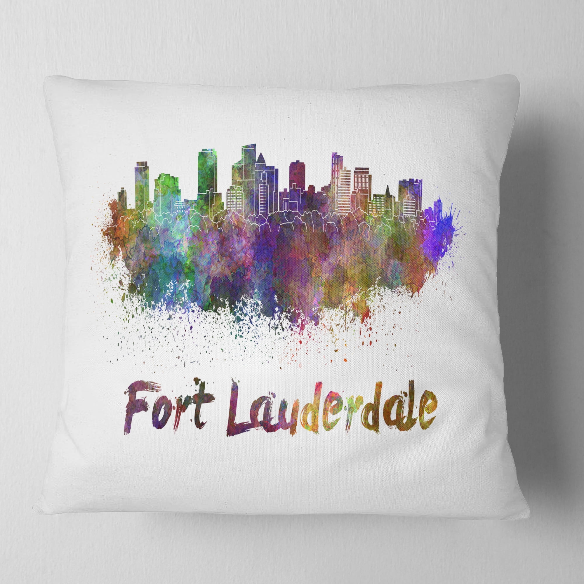 Designart Fort Lauderdale Skyline - Cityscape Throw Pillow - 18x18