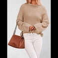 thumbnail image 4 of Suéteres de Cuello Redondo para Mujer, Conjuntos de Otoño, Suéteres de Punto con Cuello Redondo y Abertura Lateral, Tops de Moda. Caqui L, 4 of 10
