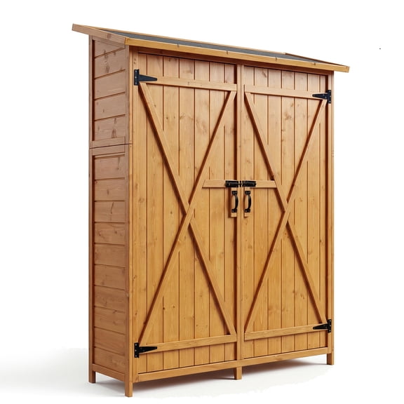 Armoire de Rangement Extérieure – Haute en Bois – 2 Tablettes – Portes Verrouillables, Plancher et Toit – Remise à Outils de Jardin Imperméable – Patio, Cour Arrière, Terrasse et Pelouse – Grand Rangement