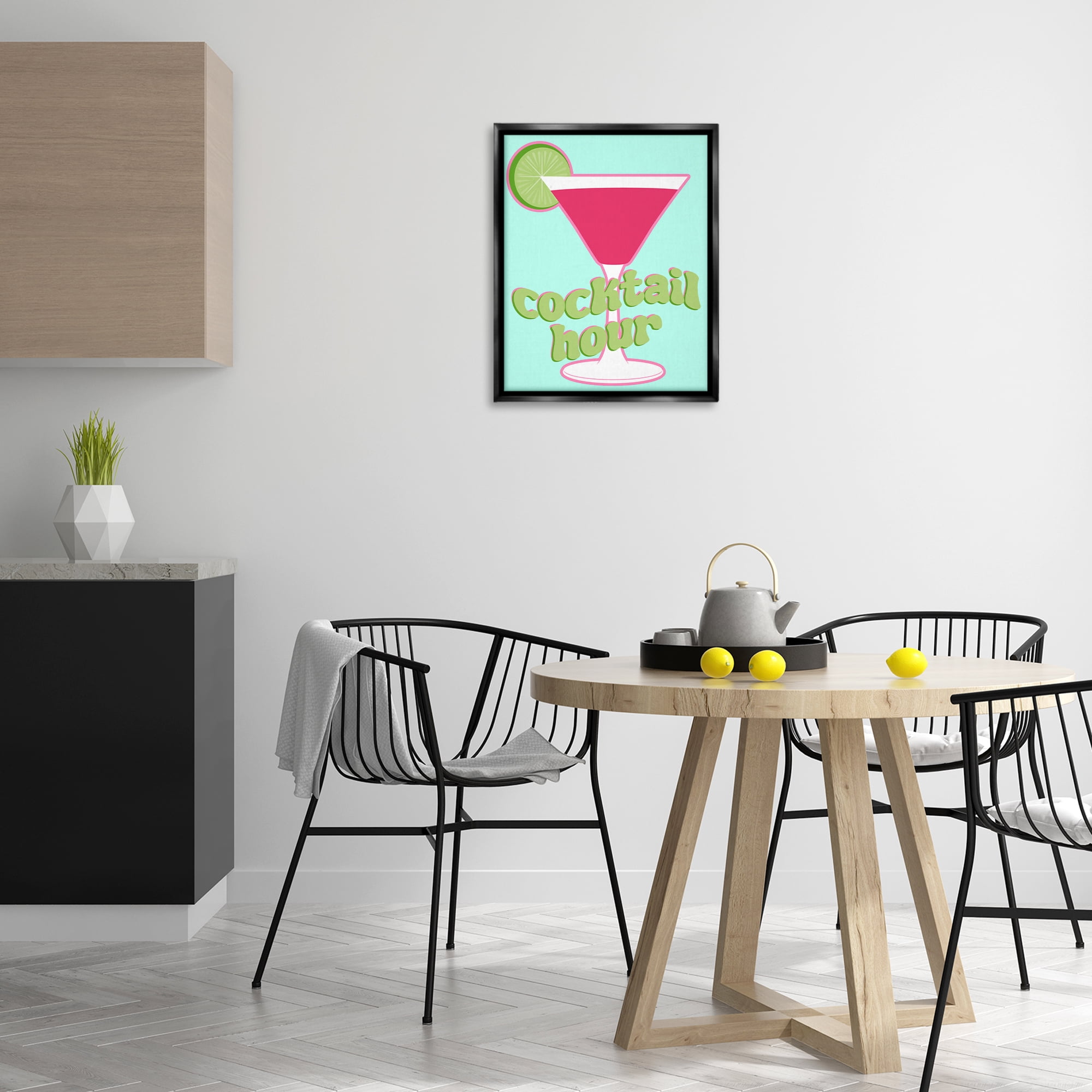 Stupell Industries Retro Cocktail Hour Food & Beverage Painting Black Floater Framed Canvas Art Print Wall Art, 17 x 21