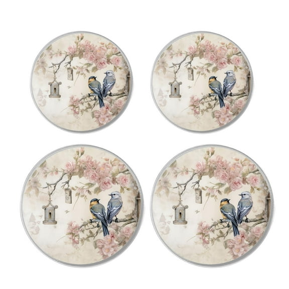 Metal Stove Burner Covers 4 Pcs Metal Round Stove Burner Covers 8Inch And 10Inch ,Bird and Roses Flowers colorful, for Home Decor Cooktop Decorative