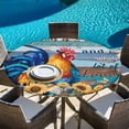 thumbnail image 6 of Sunflowers Chickens Round Tablecloth, Fitted Table Cover with Elastic for 45"-54" Round Tables, Farms Animal Wooden Grain Cabin Table Cloth Outdoor Indoor Dinning Party Waterproof Tablecloths, 6 of 7