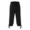 thumbnail image 2 of YMNXA Men's Casual Pants Drawstring Elastic Waist Solid Color Straight Leg Breathable Lightweight Knee Length Trousers With Pockets For Daily Wear,Black,L, 2 of 3