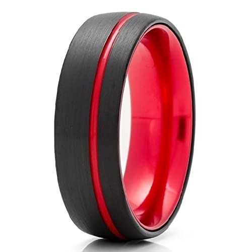 Red Tungsten Wedding Ring,6mm Wedding Ring,Black Tungsten Ring