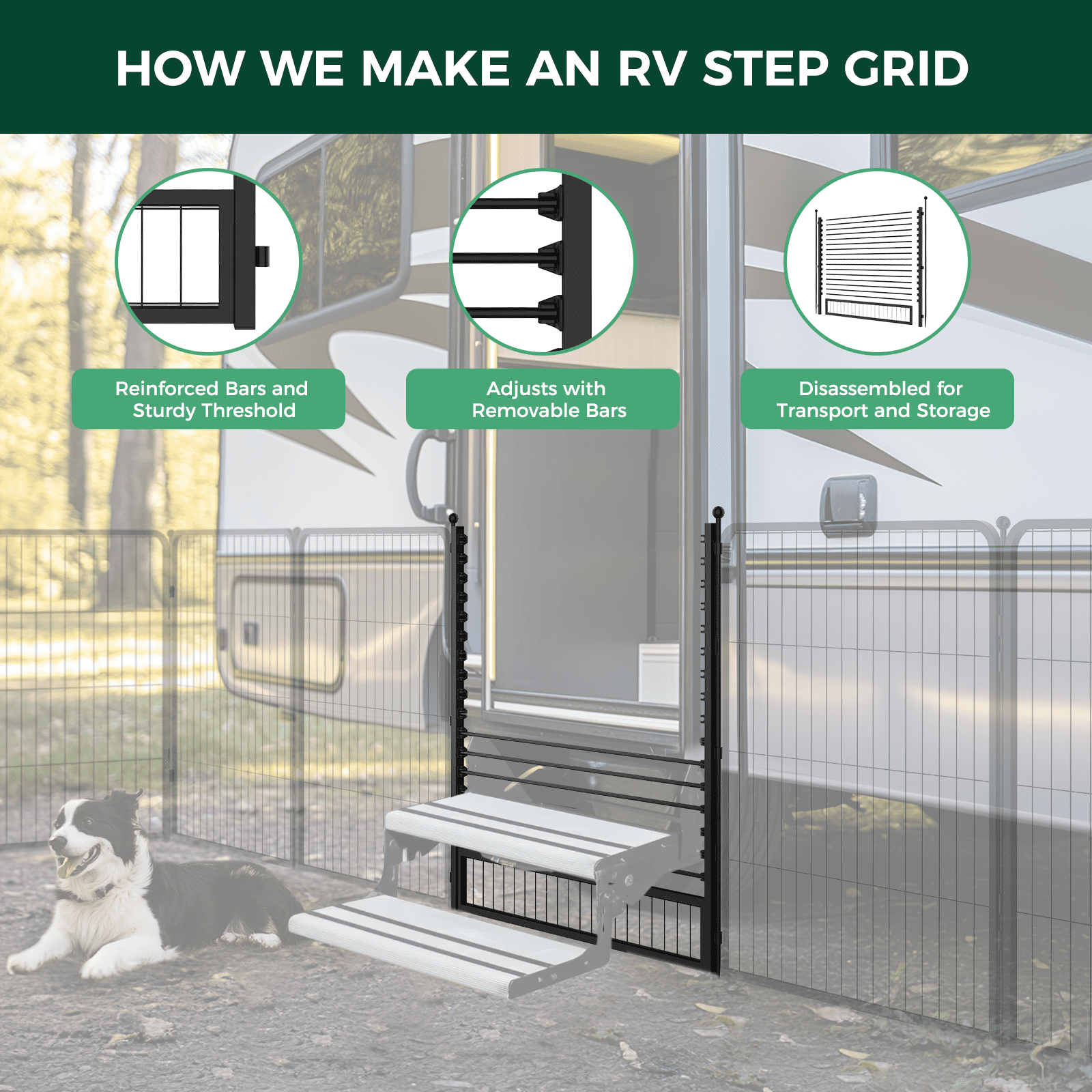 FXW RV Step Grid (Playpen Not Included) - Dog Barrier for RV Stairs, Compatible 32” H Playpen│Patent Pending