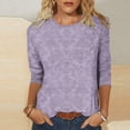 thumbnail image 1 of Craaazy Womens Trendy Tops Plus Size Loose Fit Solid Color Crew Neck Casual Style 3/4 Sleeve Floral Print T-shirt for Spring, Summer, Daily Outings, 1 of 5