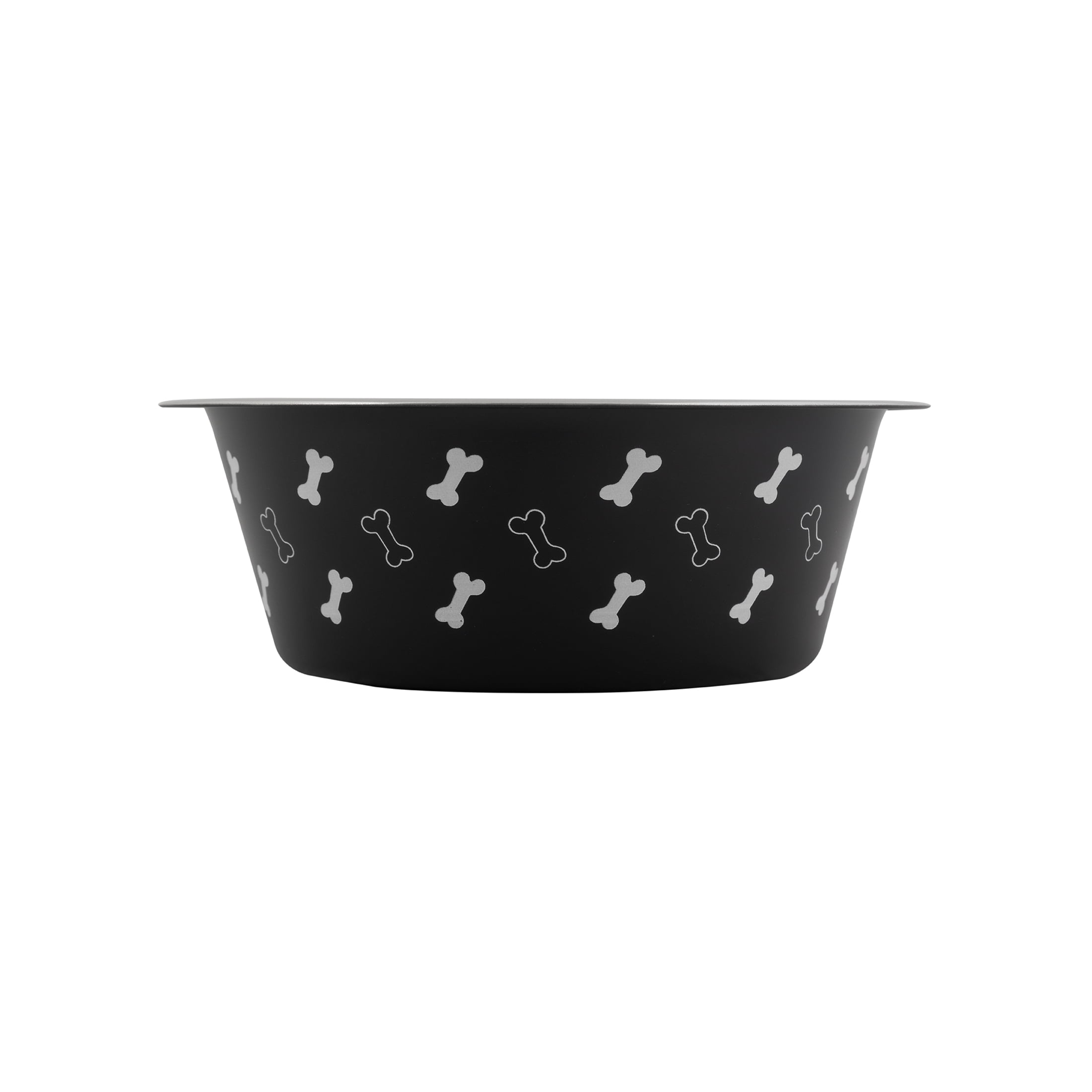 (3 pack) Vibrant Life Large Stainless Steel Dog Bowl, 48 fl oz, Black with Bones