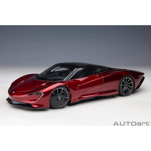 McLaren Speedtail Volcano Red Metallic with Black Top and Suitcase Accessories 1/18 Model Car by Autoart