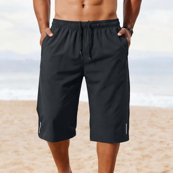 Fnooota Men's Athletic Shorts with Pockets, Relaxed Fit Below the Knee Drawstring Elastic Waist Activewear Shorts Gray Size S-2XL